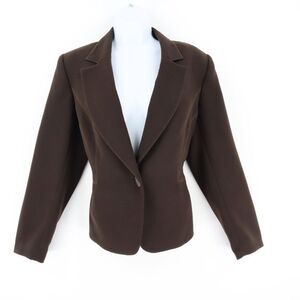 JH Collection Blazer Womens Sz 12 Brown‎ 100% Polyester Shoulder Pads One Button